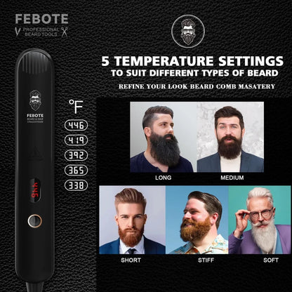 Beard Straightener Kit w/Beard Straightener, Beard Balm, Beard Growth Oil, Beard Styling Comb & Scissors, Upgraded 5-in-1 Beard Straightening, Unique Stocking Stuffer Gifts for Friend, Father & Him