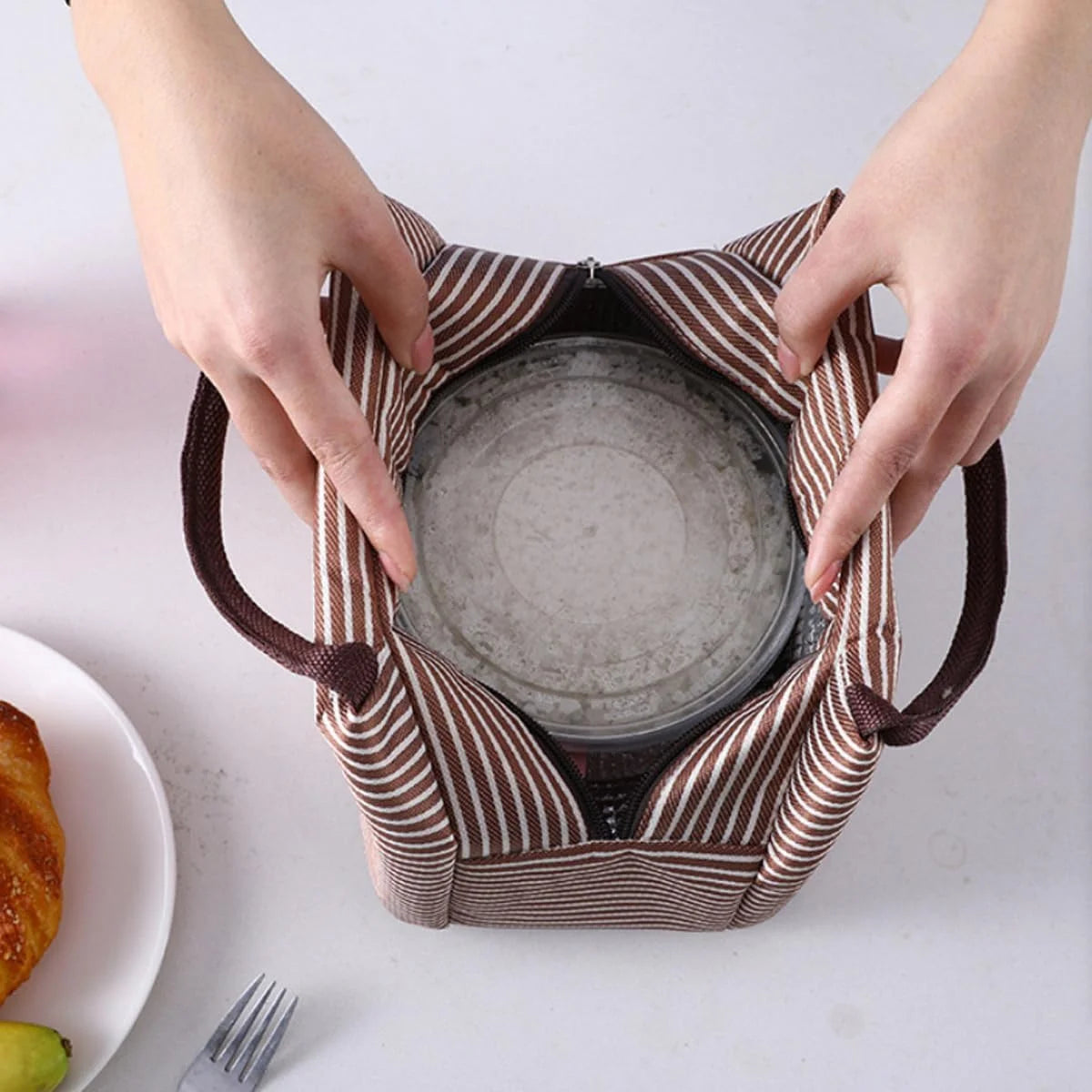 Ywuzuh Stripes Lunch Bag Women,Cooler Tote Bag Insulated Lunch Bento Box Bag, Canvas Portable Tote Thermal Bag for Adult Women and Men for Work