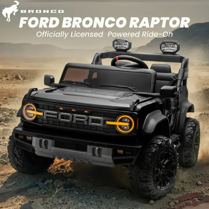 24V 2 Seater Ride on Cars for Big Kids, Licensed Ford Bronco Raptor Powered Ride on Toy Truck with Remote Control, Spring Suspension, Bluetooth, LED Light, Electric Car for Kids 3-8 Boys Girls, Black