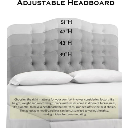 Adjustable Heigh Headboard with Linen Upholstery and Button Tufting for Bedroom,King,Dove Gray