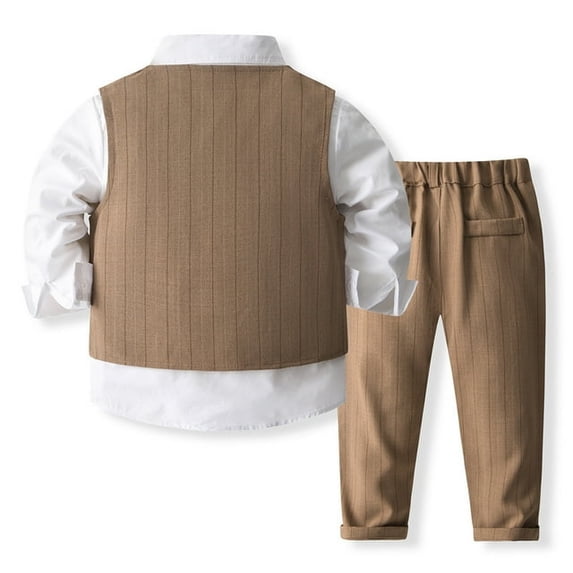 Wehilion 4 Pcs Baby Boys Gentleman Bowtie Formal Outfit Suits Children's double breasted vest suit set Tuxedo Wedding Party Suit