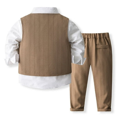 Wehilion 4 Pcs Baby Boys Gentleman Bowtie Formal Outfit Suits Children's double breasted vest suit set Tuxedo Wedding Party Suit