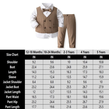 Wehilion 4 Pcs Baby Boys Gentleman Bowtie Formal Outfit Suits Children's double breasted vest suit set Tuxedo Wedding Party Suit