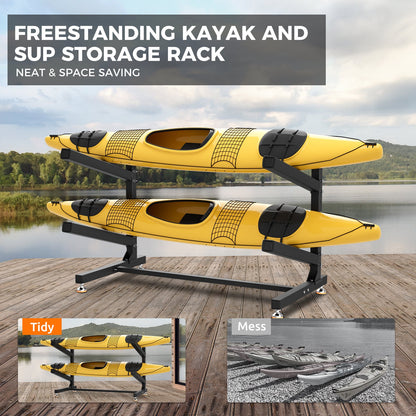 Efurden Freestanding Kayak Storage Rack, Heavy Duty Outdoor/Indoor Kayak Storage Rack with Adjustable Foot Pad, Supports up to 200 Lbs (2 Levels)