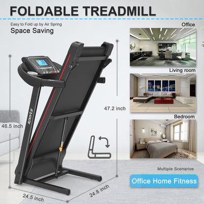 VLDTDRDI Automatic Folding Treadmill with 8mph Speed,50.4" Longer Portable Running Walking Compact Exercise Machine with 5" Screen Display,12 Preset Program, 4-Level Incline and Bluetooth Music
