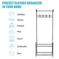 Baokaler 3-in-1 Entryway Coat Rack Shoe Bench Metal Hall Tree Clothes Stand 2 Layers Storage Bench Free Standing Clothes Organizer Hat Stand Rod for Hanging Jacket