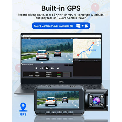 4K Dash Cam Front and Rear TOGUARD 3 Channel Front Inside Rear Dash Camera Car Camera with IR Night Vision, GPS, Loop Recording, G-sensor, Parking Monitor, Motion Detection