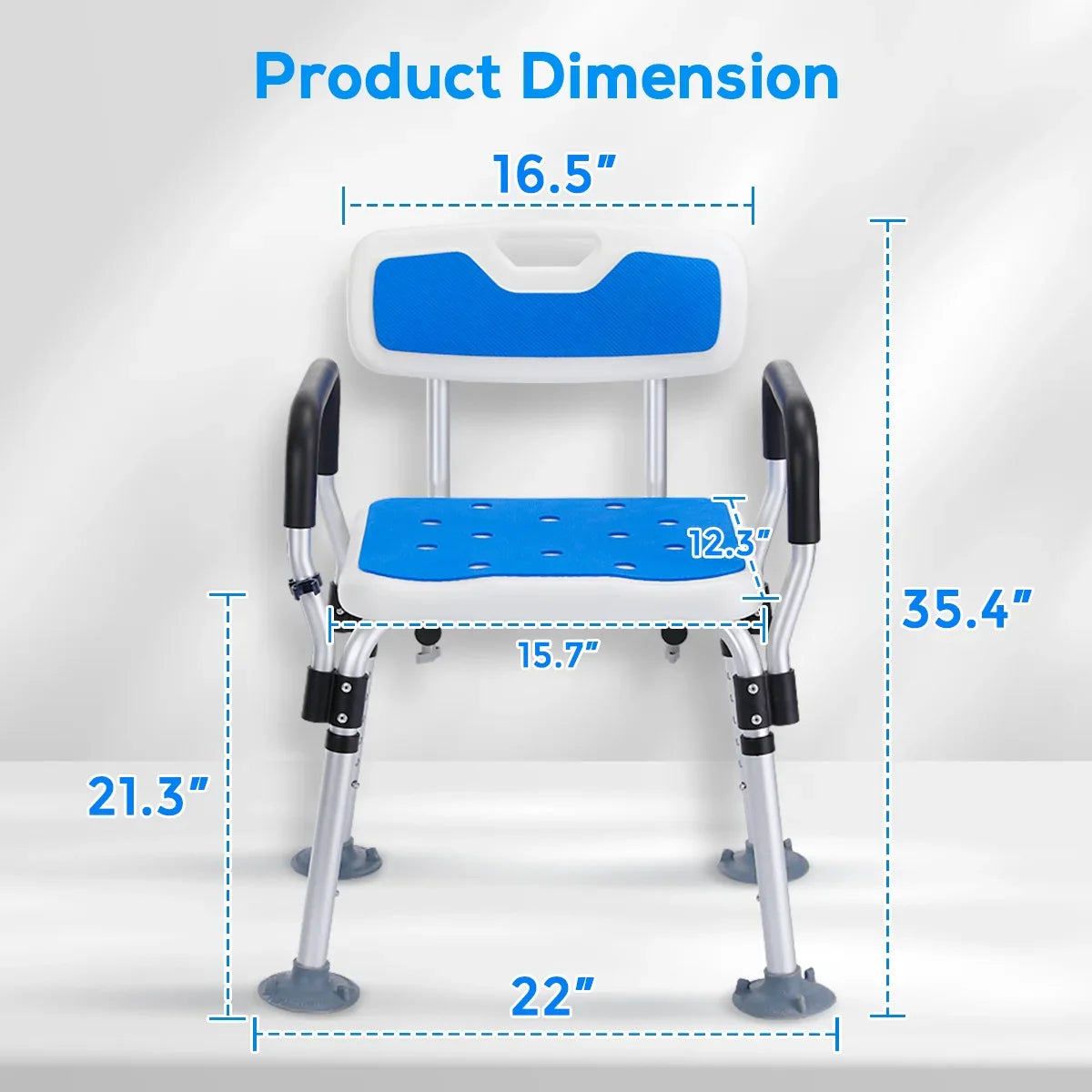 TNTANTS Shower Chair for Inside Shower with Armrests & Back, Upgraded Supports up to 350lbs Shower Seat with Padded and Grab Bar, Adjustable Height Shower Bench for Elderly Disabled