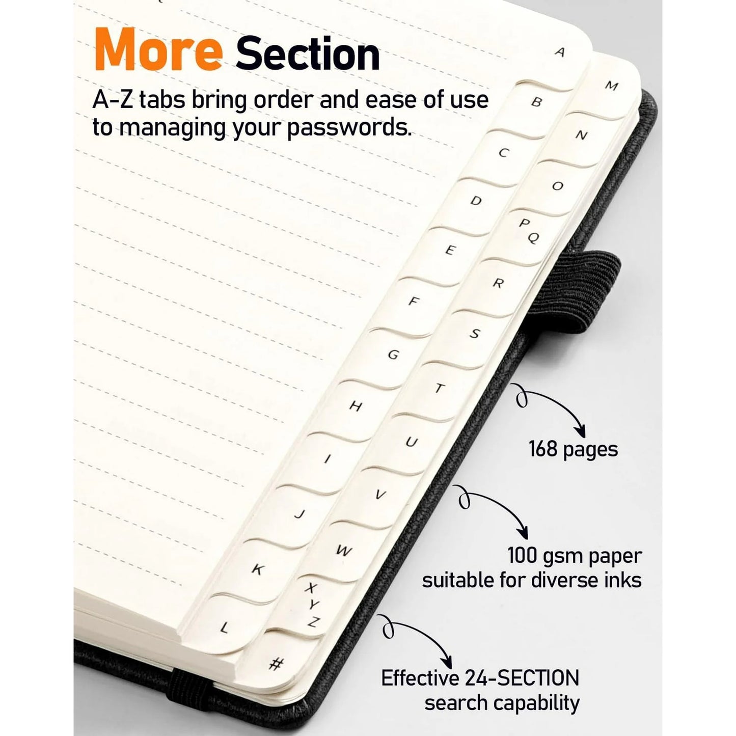 WEMATE Spiral Password Book with Alphabetical Tabs, Small Password Keeper Book ,Internet Password Notebook – 4.7''x 6'' (Black)
