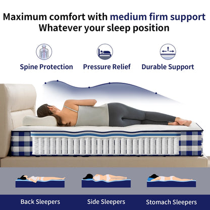 Queen Mattress 10 inch,Pamag pieeoo Medium Gel Memory Foam Hybrid Mattress in a Box,CertiPUR-US Certifie
