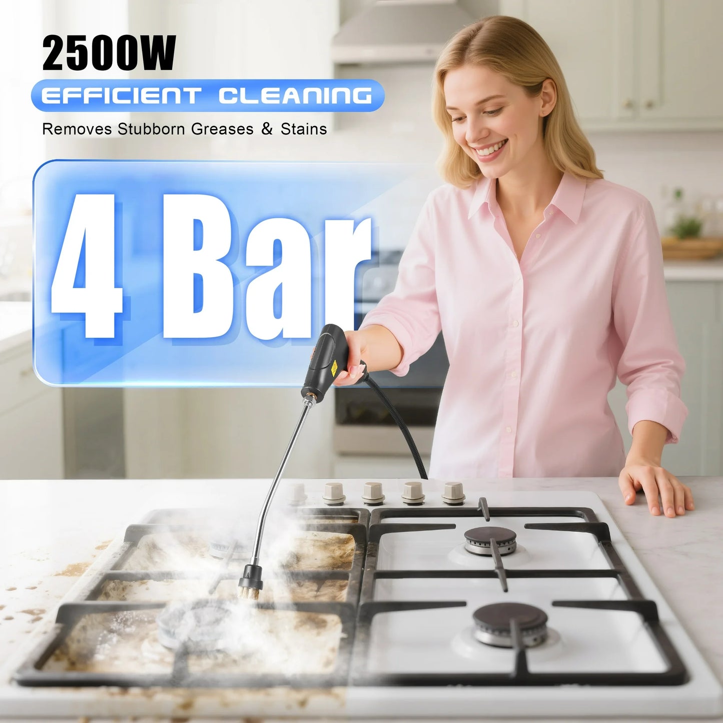 ALILYY Steam Cleaner 2500W Handheld Steam Cleaner for Home,Steamer for Cleaning with 42oz Water Tank,6 Cleaning Attachments for Cleaning Stubborn Stains,Grease,Floors,Couches & Cars
