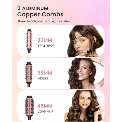 3 in 1 Thermal Brush Set with Ceramic Curling Wand, Fast Heating Hot Brush, 3 Interchangeable Curling Irons for Short, Medium & Long Hair (30mm, 38mm & 45mm), Dual Voltage (J2)