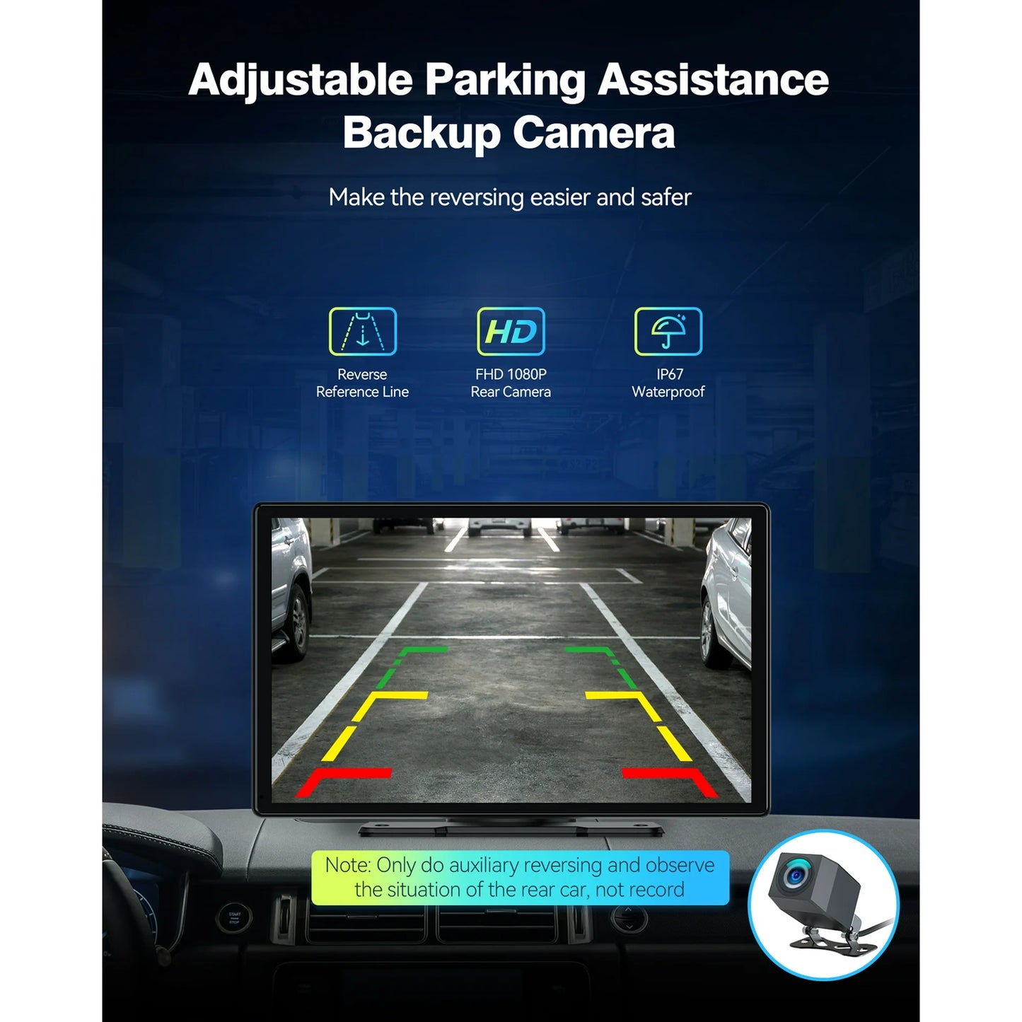Lamtto 9 inch Wireless Apple Carplay and Android Auto,Portable Touch Screen Car Stereo, with Bluetooth, FM, GPS Navigation, Siri, 1080P Backup Camera