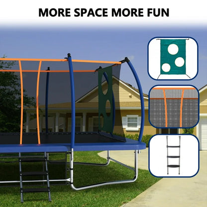 BTMWAY 10 16FT Outdoor Square Trampolines with Balance Bar Design and Ladder, Perfect for Kids, Teens, and Adults, Perfect for Backyard and Garden, Blue