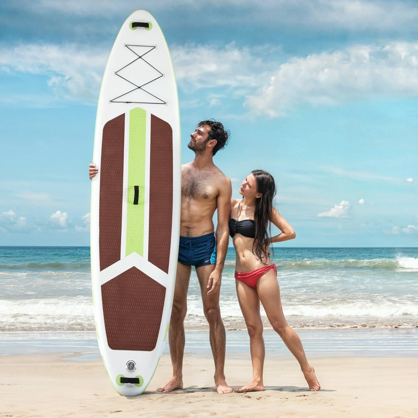 ZUNMOS 10.5'×33'' Inflatable Stand Up Paddle Board Non-Slip Deck, Durable Advanced Material and Complete SUP Accessories for All Skill Levels, ﻿Brown and Green