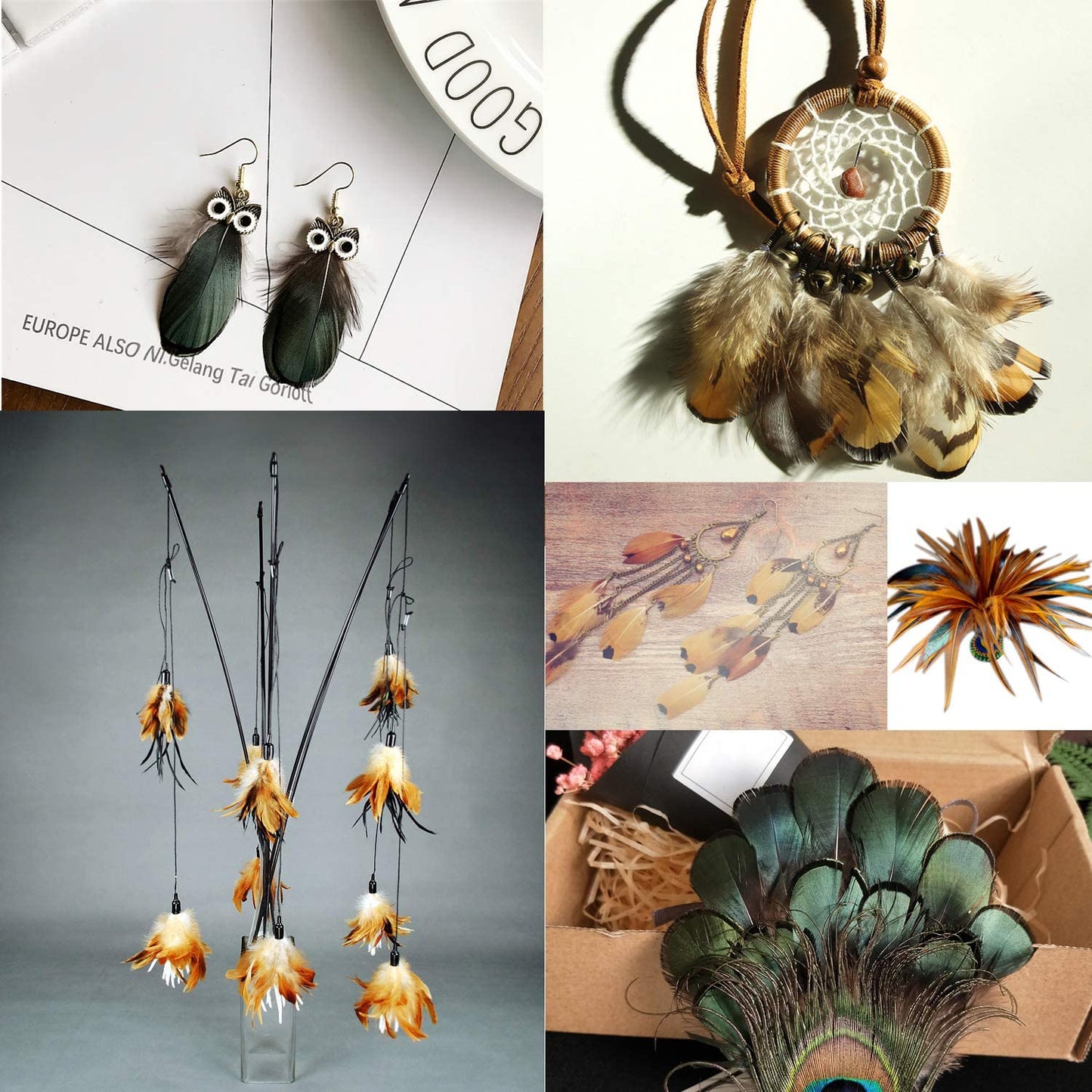 180Pcs Assorted Feathers, 6 Styles Natural Chicken Feathers for DIY Crafts Earring Wings Dream Catcher Wedding Home Party Decorations