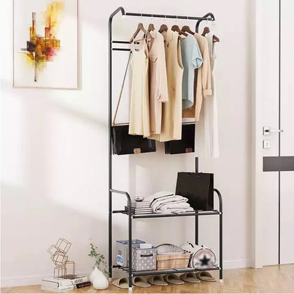 Baokaler 3-in-1 Entryway Coat Rack Shoe Bench Metal Hall Tree Clothes Stand 2 Layers Storage Bench Free Standing Clothes Organizer Hat Stand Rod for Hanging Jacket