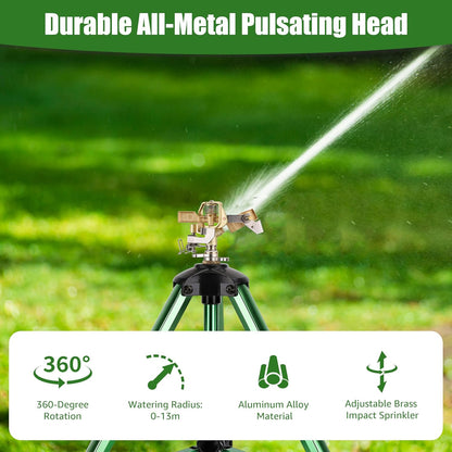 TOPHDY Heavy Duty Brass In-Ground Impact Sprinkler, PlugTripod Base, 360 Degree, 0-43 Feet Large Area Coverage, Adjustable Height 16-37 Inches, Suitable For Lawns, Patios