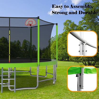 16FT Outdoor Trampoline with Safety Enclosure Net, SHINPT Heavy-Duty 1320lbs Capacity Backyard Trampoline, Recreational Green Trampoline with Basketball Hoop, Ideal for Children and Aldult