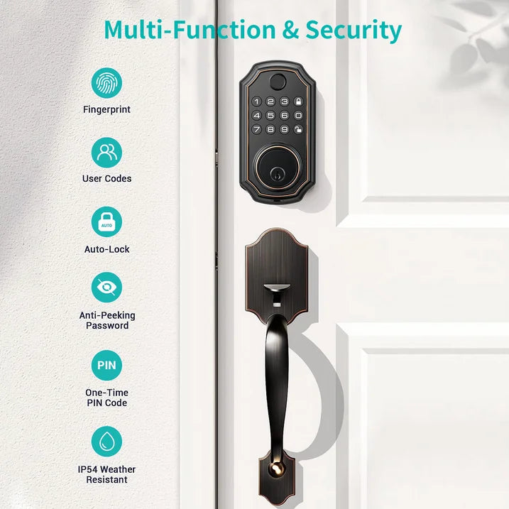 TOPVISION Keyless Entry Door Lock, Electronic Digital Outdoor Front Set, Fingerprint Deadbolt with Keypad, IP54