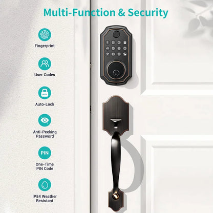 TOPVISION Keyless Entry Door Lock, Electronic Digital Outdoor Front Set, Fingerprint Deadbolt with Keypad, IP54