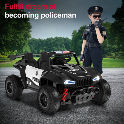 24V 2-Seater Ride On Police Pickup, 4WD/2WD Switchable Kids UTV, 800W Motors W/Remote Control, 3 Speeds, Electric Truck Car Toy Gifts for Kids with Megaphone, Alarm Lights, MP3, 2 Safety Belts, Black