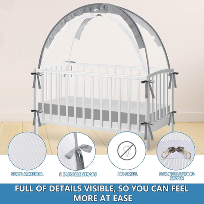 Baby Safety Crib Tent, Crib Net to Keep Baby in, Stop Baby from Climbing Out of Crib, Pop Up Baby Crib Tent with Double Zip Strong Rods, Breathable, Grey
