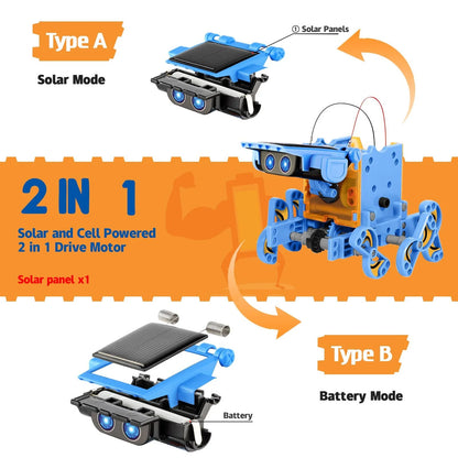 JUGAAD LIFE STEM Toys 13-in-1 Solar Power Robots Toys Set, DIY Building Science Educational Robotics Kit for Age 8-12 Boys Girls Kids, Birthday Christmas Gift for 8 9 10 11 Years Old Blue