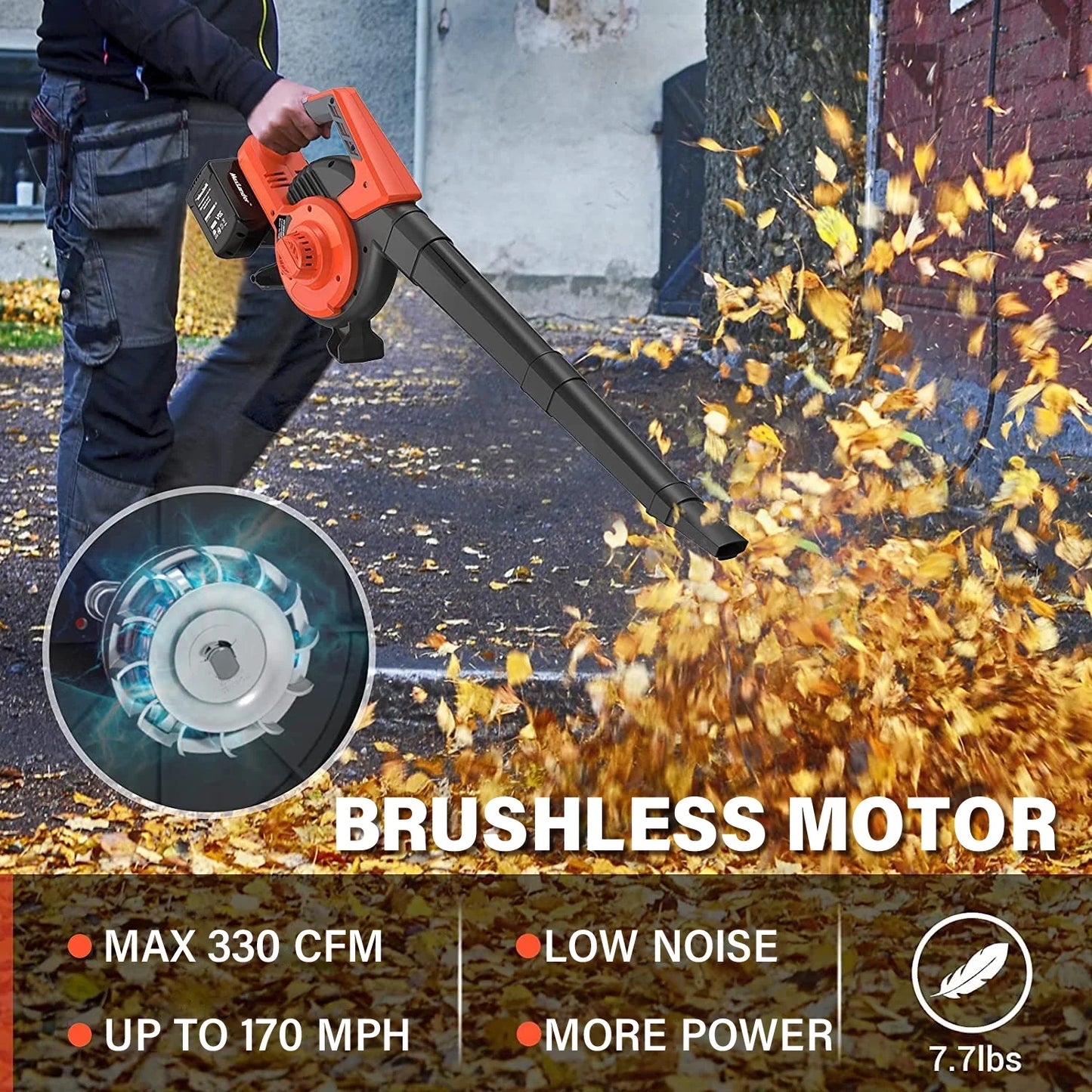 MAXLANDER 40V Cordless Leaf Vacuum, Electric Leaf Blower, Mulcher with 2x4.0Ah Lithium Ion Battery