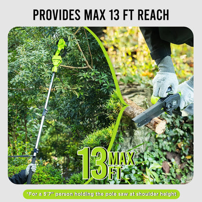 Steelite 2-in-1 Cordless Pole Saw & 6" Electric Mini Chainsaw,21V 2.0 Ah Battery Powered Brushless Pole Chainsaw ,13 FT Max Reach for Tree Trimming,5.29 lbs Lightweight,with Replacement Chain