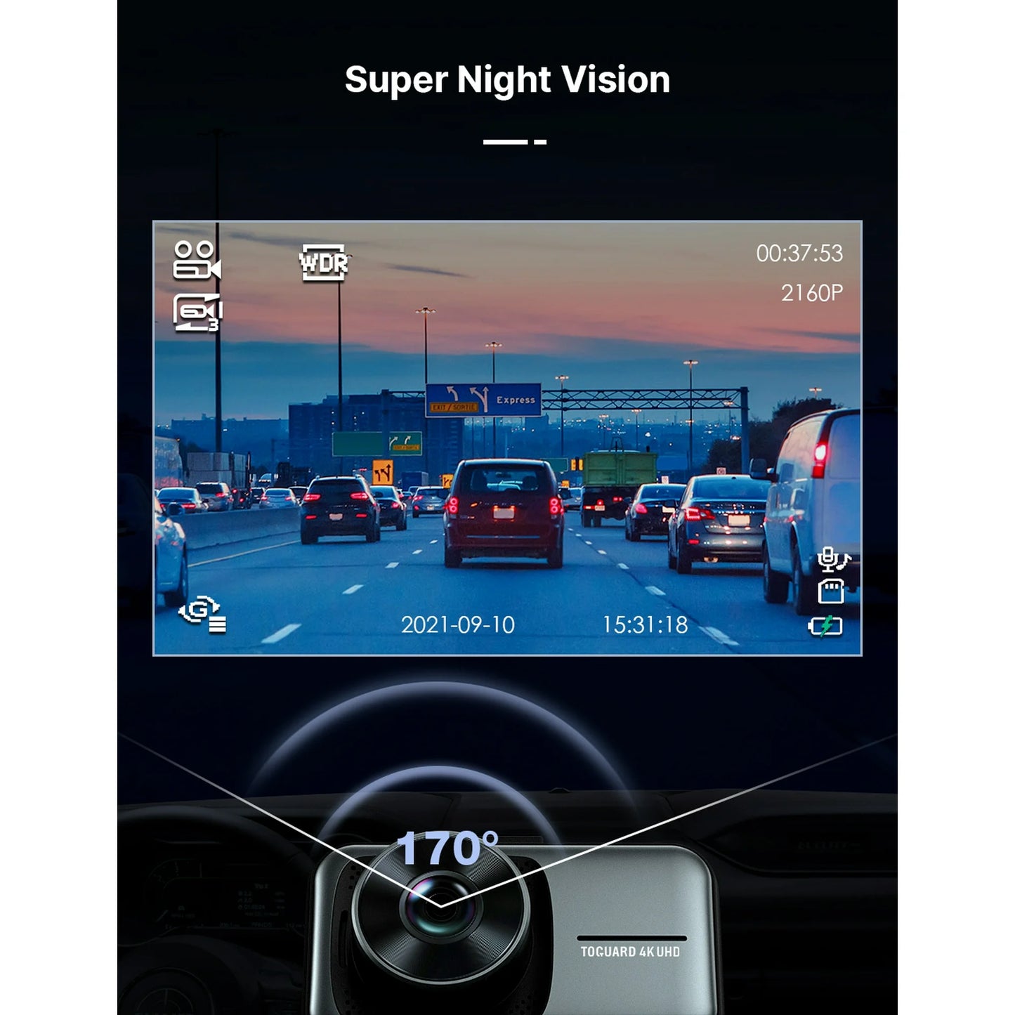 TOGUARD 4K Dual Dash Cam for Cars UHD 2160P+1080P Front and Rear Dash Camera, 3" Display Car Dashboard Camera Recorder Parking Mode G-Sensor Support 256GB SD Card