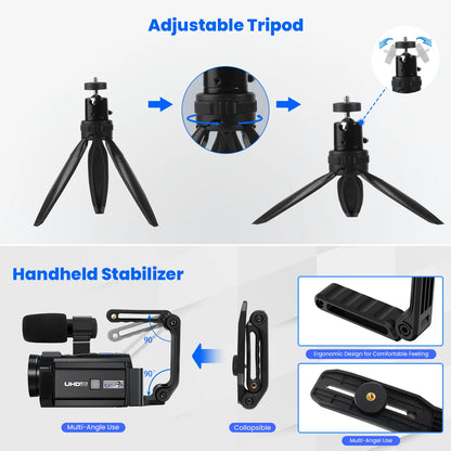 Campark AC09 4K 30FPS Video Camera 56MP Photo Dual Lens 3”Touch Screen Digital Camcorder for Vlogging Youtube