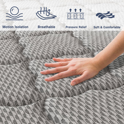 Fvbeaya 12 inch Queen Hybrid Mattress in a Box, Gel Memory Foam with Individually Wrapped Pocket Coils, Medium Firm, Pressure Relief, Cooling Sleep Support for Adult