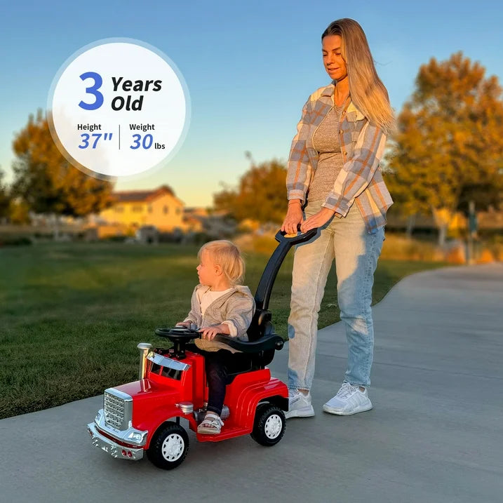 Hikiddo 3 in 1 Toddler Push Car, Kids Ride on Toy for Toddler Aged 1-3 with Handle, Music - Red