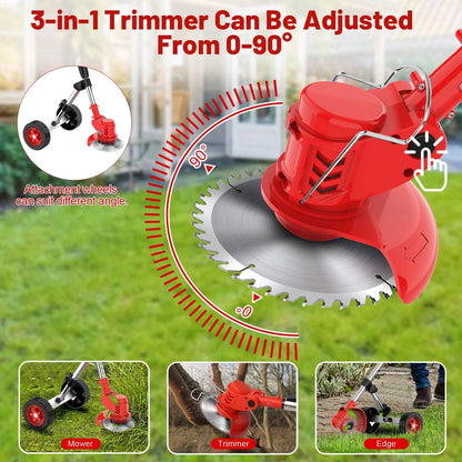 Weed Eaters Cordless with 2024 Upgraded Metal Wheels, Tanbaby 3-IN-1 Battery Powered Grass Trimmer & String Trimmer/Edger Kit for Lawn Garden Pruning/Trimming