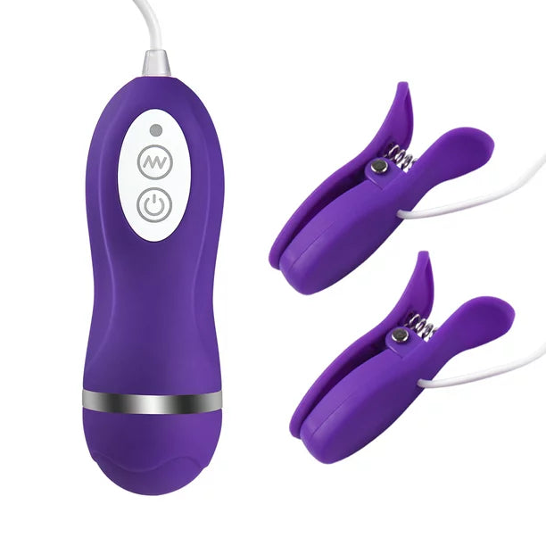 Aopar Nipple Clip Vibrating Breast Clamps Electric Nipple Stimulator with Remote Control 10-mode Sex Toys for Women Men, Purple