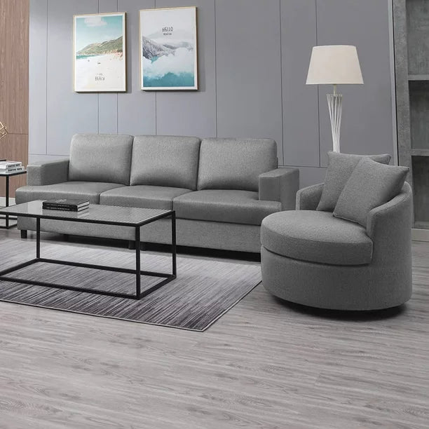Mjkone 2 Piece Upholstered Living Room Sofa Set, Sectional Sofa Couch, Linen Furniture Sets Including 3-Seater Sofa and Single Sofa Chair for Apartment/Living Room/Bedroom (Light Grey)