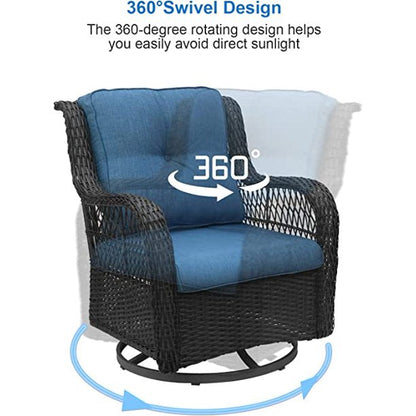 3 Piece Outdoor Wicker Swivel Rocker Patio Furniture Set Blue