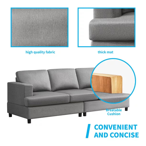 Mjkone 2 Piece Upholstered Living Room Sofa Set, Sectional Sofa Couch, Linen Furniture Sets Including 3-Seater Sofa and Single Sofa Chair for Apartment/Living Room/Bedroom (Light Grey)
