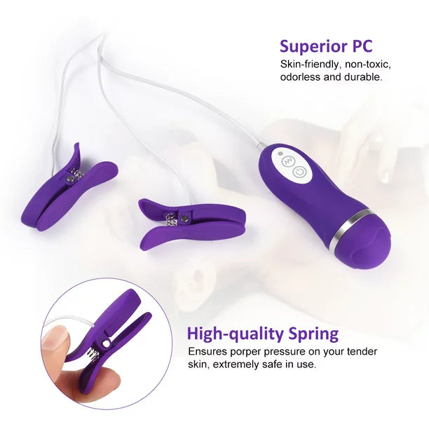 Aopar Nipple Clip Vibrating Breast Clamps Electric Nipple Stimulator with Remote Control 10-mode Sex Toys for Women Men, Purple
