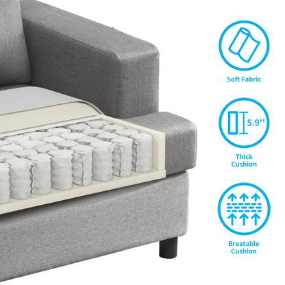 Mjkone 2 Piece Upholstered Living Room Sofa Set, Sectional Sofa Couch, Linen Furniture Sets Including 3-Seater Sofa and Single Sofa Chair for Apartment/Living Room/Bedroom (Light Grey)