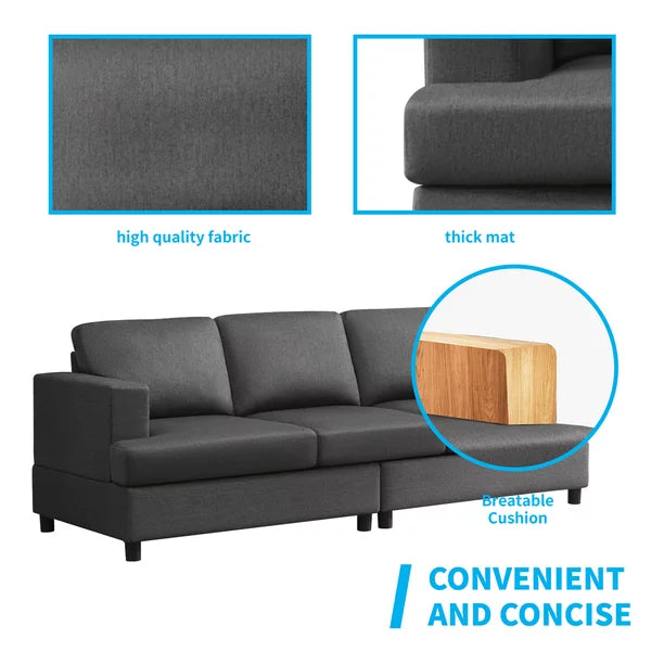 Mjkone 3 Pieces Sectional Sofa Couch Set,Living Room Cloud Sofa Furniture Set,Sofa+Loveseat+Chair for Living Room/Office/Apartment/Bedroom, Dark Grey