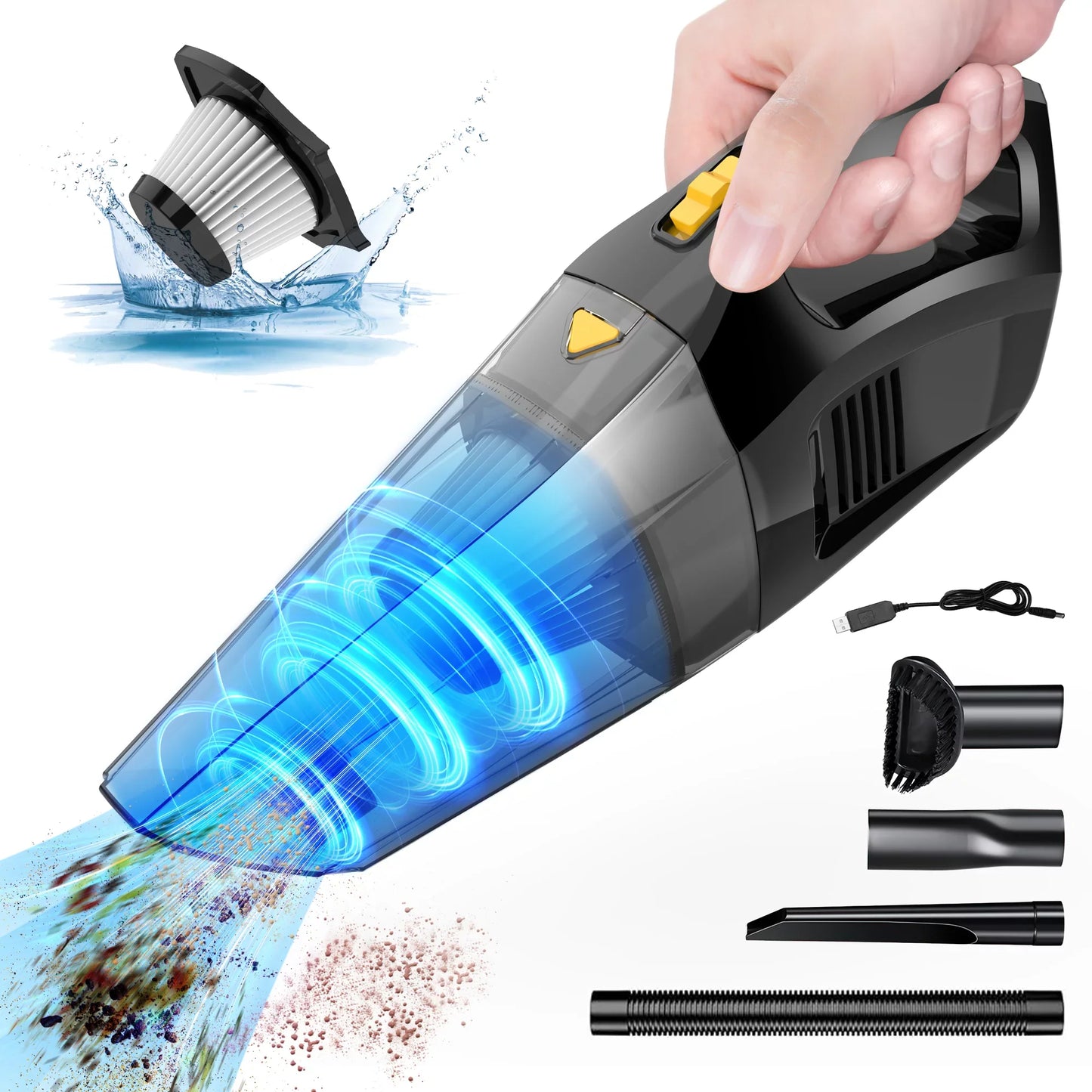 iFanze Portable Car Vacuum, 7kpa Powerful Handheld Vacuum Cordless Mini Cordless Vacuum Cleaner, 120W Rechargeable for Home Car, Black