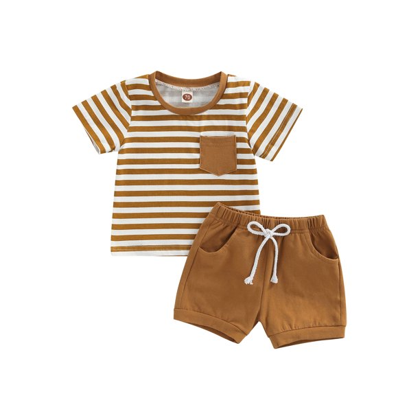 jaweiw Baby Boys Outfits Set, Short Sleeve Stripes T-shirt with Elastic Waist Shorts Summer Clothing,Size 0 6 12 18 24 M 3 Years