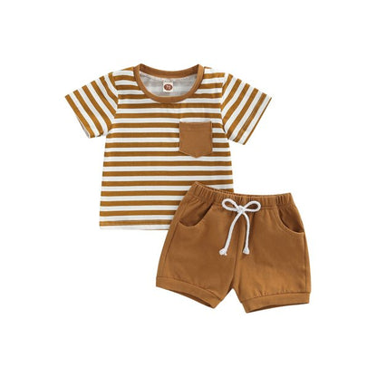 jaweiw Baby Boys Outfits Set, Short Sleeve Stripes T-shirt with Elastic Waist Shorts Summer Clothing,Size 0 6 12 18 24 M 3 Years