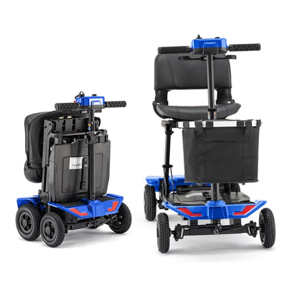 Folding Mobility Scooter 4-Wheel Compact Travel Mobility Scooter w/Basket,Remote & Manual Folding,Electric Power Wheelchair for Seniors Adults Elderly,Blue