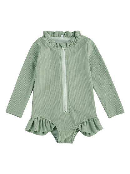jaweiw 1 2 3 4 5T Toddler Little Girl One Piece Swimsuit Ruffled Long Sleeve Zip Up Rash Guard Swimwear Bathing Suit