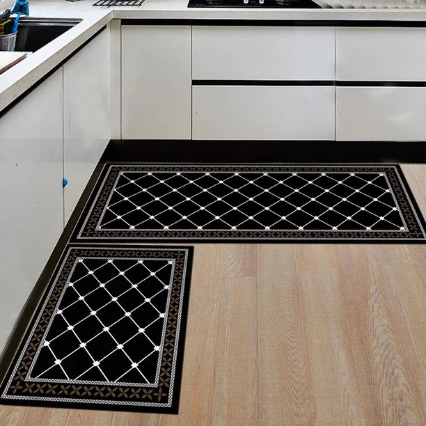 Anti Fatigue Kitchen Floor Mat Set of 2 Non Slip Kitchen Rugs and Mats Cushioned Comfort Runner Rug 15.7""x23.6""+15.7""x47.2"" Waterproof Kitchen Carpet, Black