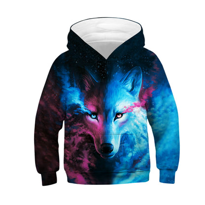 Kid's ice fire wolf pullover hoodie Children casual sportswear