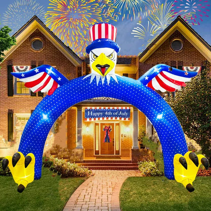 iFanze 4th of July Independence Day Inflatables, 9ft Height Flying Bald Eagle American Flag Inflatable Archway with Built-in LED Lights, Outdoor Indoor Lawn Garden Home Yard Patriotic Decoration
